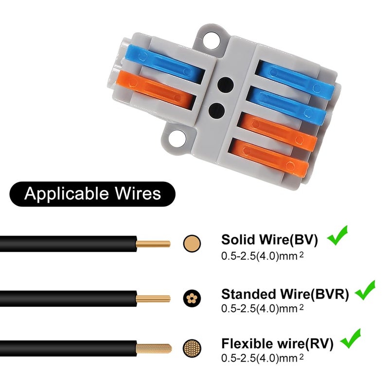 Meimom 30Pcs Lever Wire Connectors, 2 in 4 Out, Blue, Quick Connect, Nylon/Polycarbonate, Terminal Block - Image 4